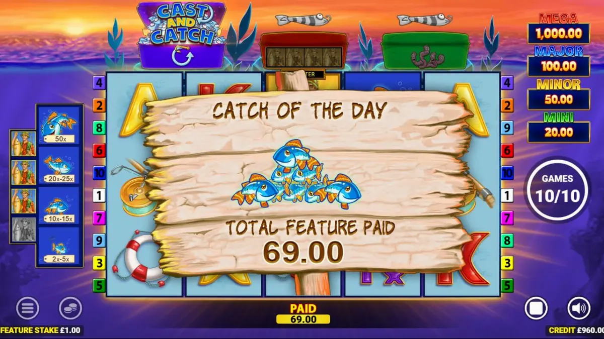 Tampilan visual slot Fishin Frenzy Lure Em In dengan tema memancing yang cerah